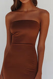 Terracotta Strapless Maxi Prom Dress with Slit