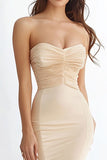 Champagne Mermaid Ruched Maxi Prom Dress with Ruffles