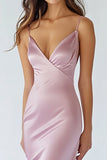 Pink Satin Spaghetti Straps Mermaid Maxi Prom Dress