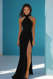 Black High Neck Maxi Prom Dress with Slit