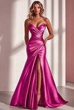 Fuchsia Sweetheart Mermaid Maxi Prom Dress with Slit