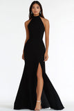 Mermaid Black High Neck Maxi Prom Dress with Slit