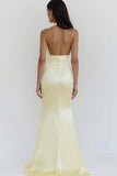 Daffodil Satin Sheath Halter Maxi Prom Dress