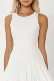 White Satin Round Neck A Line Mini Graduation Dress with Ruffles
