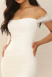 White Short Bodycon Off the Shoulder  Graduation Dress with Lace