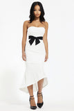 White Satin Sweetheart Sleeveless Mermaid Engagement Dress with Bow
