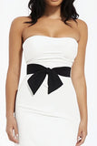 White Satin Sweetheart Sleeveless Mermaid Engagement Dress with Bow