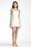 White Satin 3D Flowers Short Bodycon Graduation Dress
