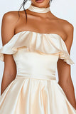 Champagne Satin Strapless Mini A Line Graduation Dress with Ruffles