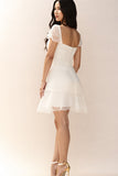 White Organza Ruched Short A Line Graduation Dress