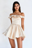 Satin A Line Champagne Mini Graduation Dress with Ruffles