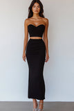Black Two Piece Sweetheart Long Bodycon Formal Dress