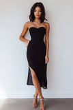 Black Chiffon Sweetheart Bodycon Midi Formal Dress with Slit