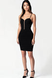 Black Satin Spaghetti Straps Short Bodycon Graduation Dress