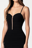 Black Satin Spaghetti Straps Short Bodycon Graduation Dress