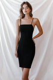 Black Satin Short Spaghetti Straps Bodycon Cocktail Dress