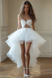 White Cut Out Strapless High-Low Graduation Dress with Ruffles