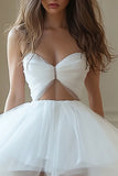 White Cut Out Strapless High-Low Graduation Dress with Ruffles
