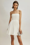 Cute White Satin Strapless Ruched Short Graduation Dress