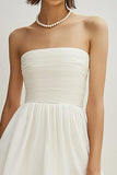 Cute White Satin Strapless Ruched Short Graduation Dress