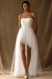 White Tulle Strapless High-Low A Line Engagement Dress