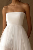 White Tulle Strapless High-Low A Line Engagement Dress