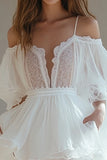 White Cold Shoulder Half Sleeves Mini Graduation Dress with Ruffles