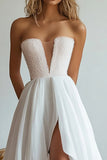 White V Neck High-Low A Line Maxi Engagement Dress