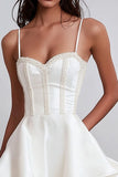 White Tiered Beaded Mini Graduation Dress with Ruffles
