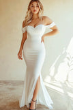 White Chiffon Mermaid Long Engagement Dress with Slit