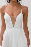 White V-Neck Chiffon Long Engagement Dress with Slit