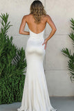 White Halter Satin Long Mermaid Engagement Dress