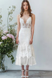 White V-Neck Lace Long Mermaid Engagement Dress