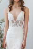 White V-Neck Lace Long Mermaid Engagement Dress