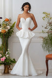 White Long Mermaid Sweetheart Engagement Dress with Ruffles