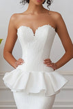White Long Mermaid Sweetheart Engagement Dress with Ruffles