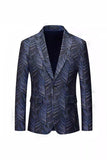 Dark Navy Embroidered Notched Lapel Men's Blazer