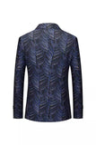 Dark Navy Embroidered Notched Lapel Men's Blazer