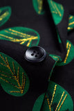 Dark Green Notched Lapel Leaf Printed Men's Blazer