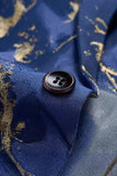 Blue Printed Notched Lapel One Button Fitted Men's Blazer