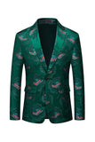 Floral Dark Green Floral Embroidered Notched Lapel One Button Men's Blazer