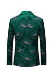 Floral Dark Green Floral Embroidered Notched Lapel One Button Men's Blazer