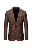 Brown Embroidered Fitted Notched Lapel Men's Blazer