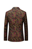 Brown Embroidered Fitted Notched Lapel Men's Blazer