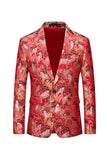 Red Embroidered Notched Lapel One Button Fitted Men's Blazer