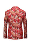 Red Embroidered Notched Lapel One Button Fitted Men's Blazer