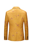 Yellow Floral Embroidered One Button Notched Lapel Men's Blazer
