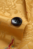 Yellow Floral Embroidered One Button Notched Lapel Men's Blazer
