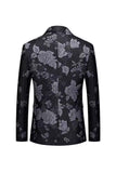Black Floral Embroidered Notched Lapel One Button Men's Blazer