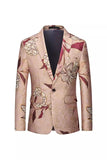 Rose Gold Floral Single Breasted Notched Lapel Men's Prom Blazer